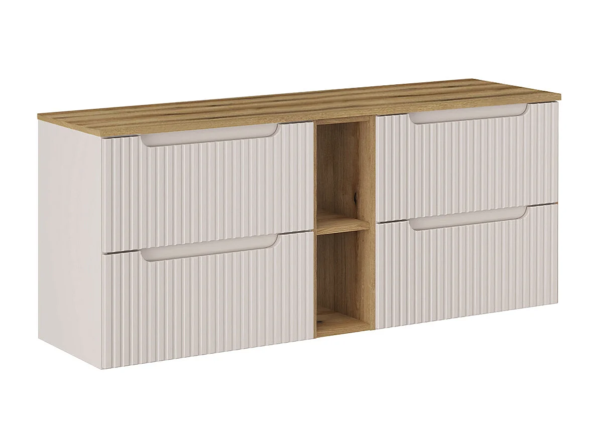 Wastafelonderbouw 140cm 4 lades 2 nissen Riva Kasjmier en Hout