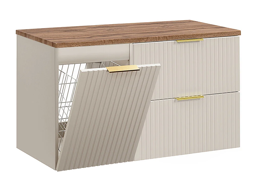 Wastafelonderbouw 100cm Adriel Kasjmier en Hout wasmand