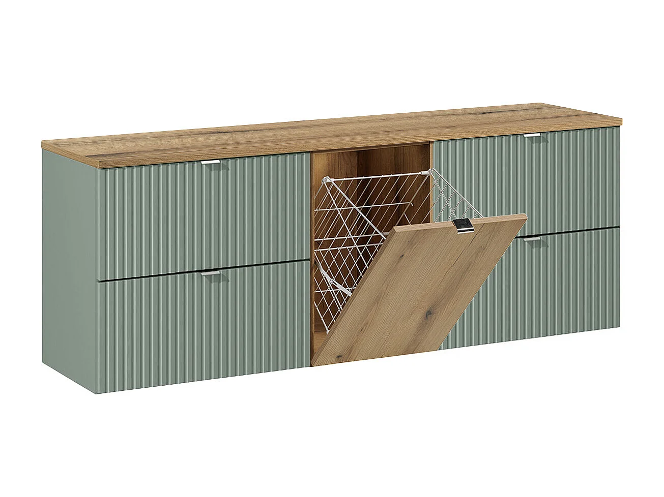 Meuble sous-vasque 160cm panier à linge Jade Vert et Bois