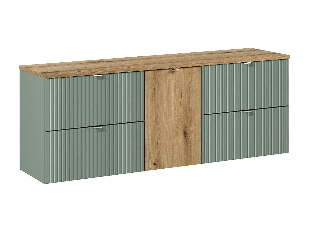 Meuble sous-vasque 160cm panier à linge Jade Vert et Bois