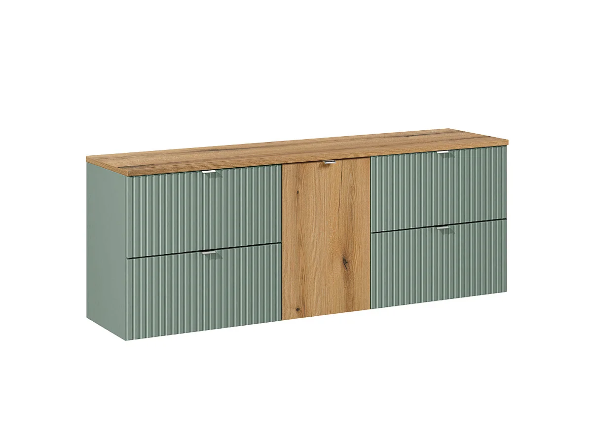 Mobile sottolavabo 160cm Verde Giada e cesto portabiancheria in legno