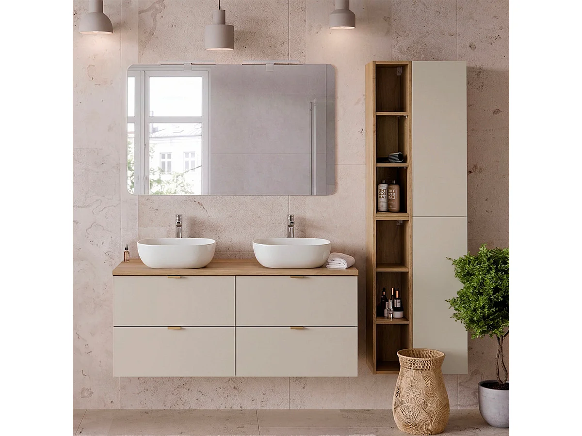 Waschtischunterschrank 120cm Waschtisch Azel Kaschmir und Holz