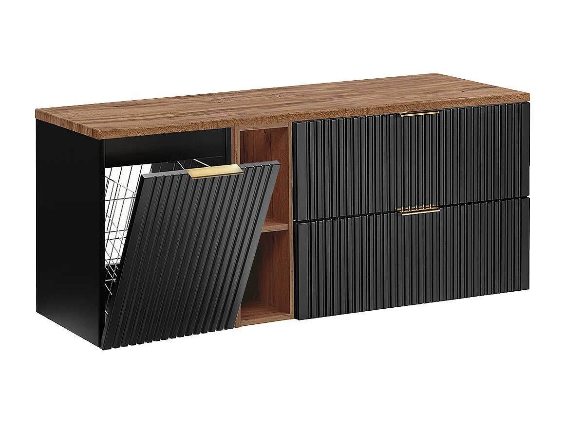 Onderkast 140cm 2 nissen wasmand Adriel Zwart en Hout