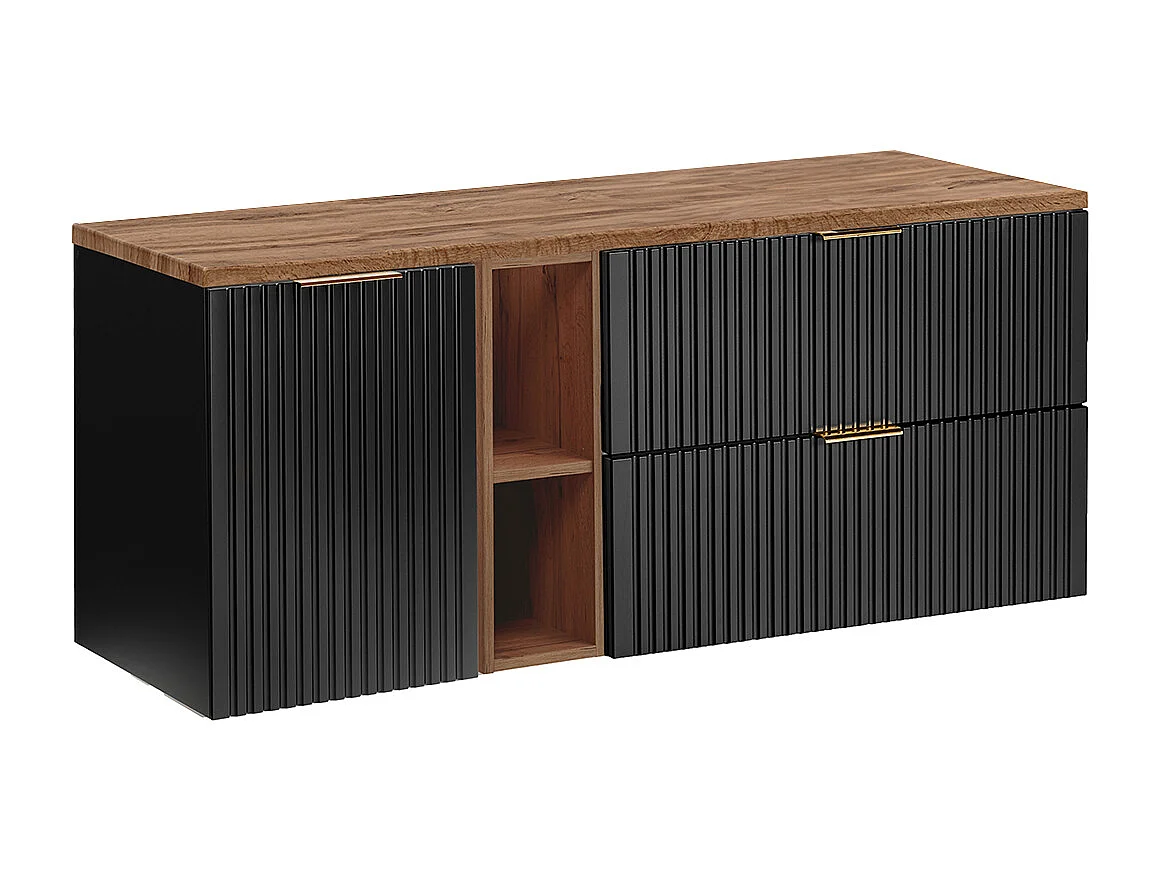 Onderkast 140cm 2 nissen wasmand Adriel Zwart en Hout