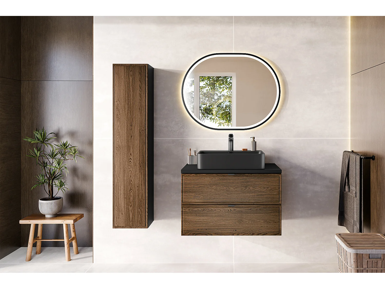 Meuble sous-vasque 80cm Elena Bois et noir