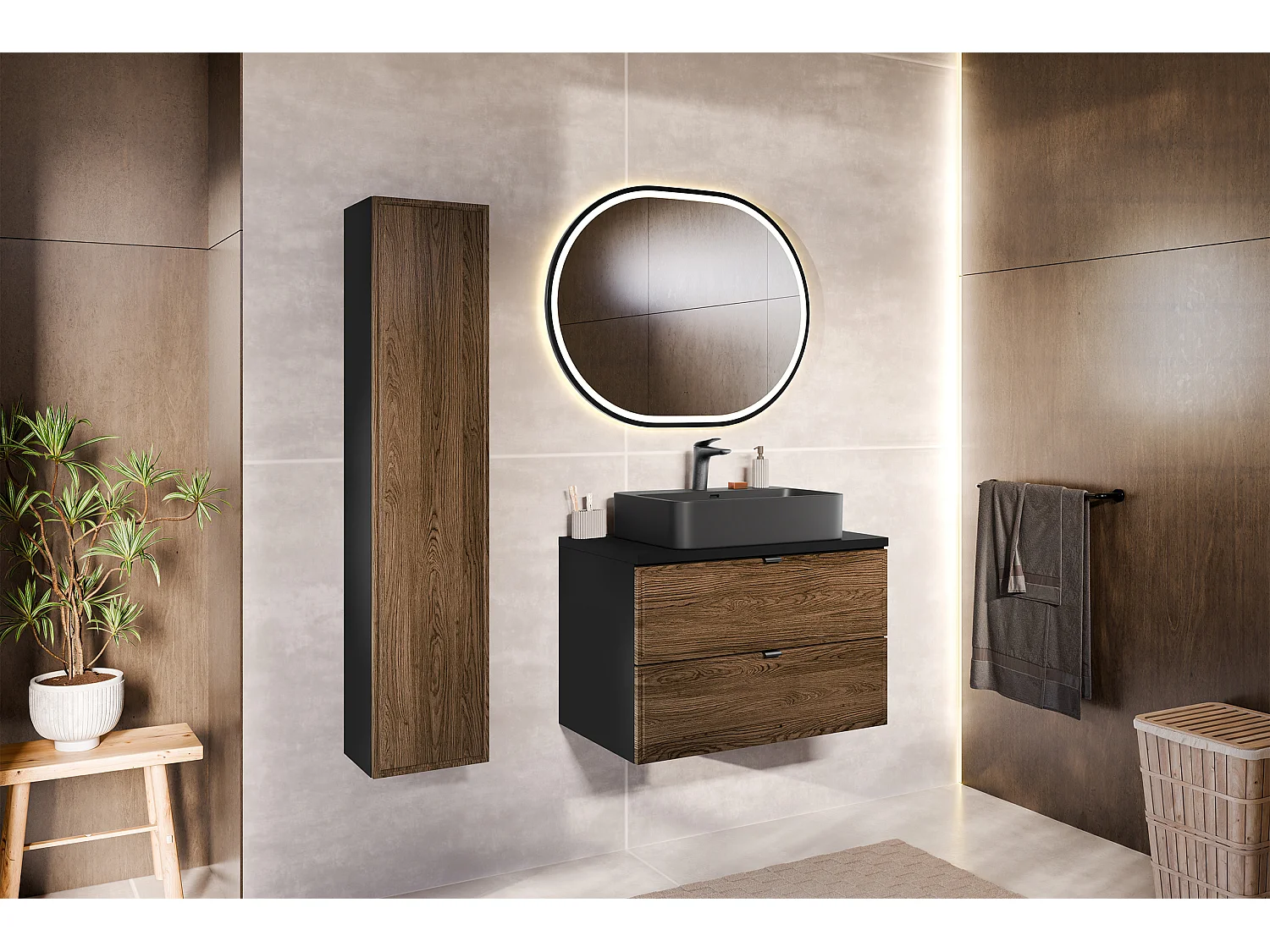 Meuble sous-vasque 80cm Elena Bois et noir