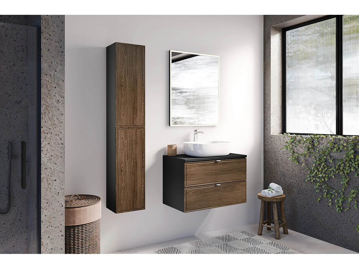 Elena 80cm wood and black vanity unit