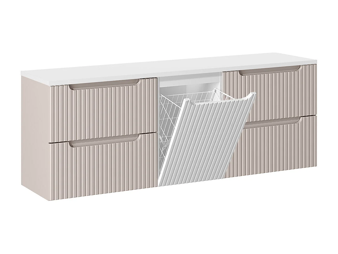 Onderbouw wastafel 160cm Riva Kasjmier Wit met wasmand