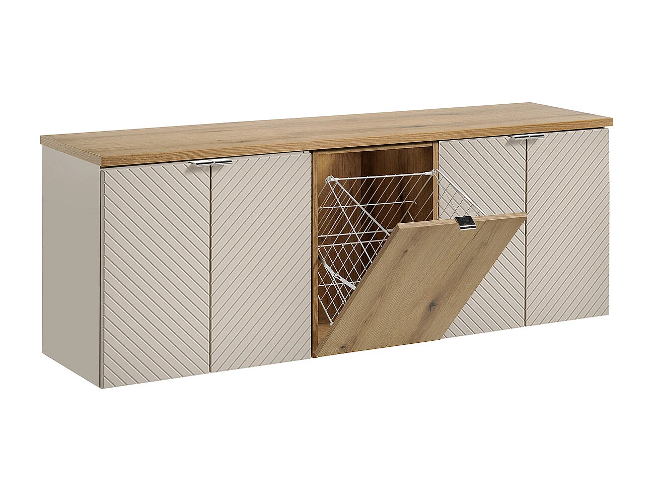 Meuble sous-vasque 160cm 4 portes panier à linge Manoa Cachemire et Bois