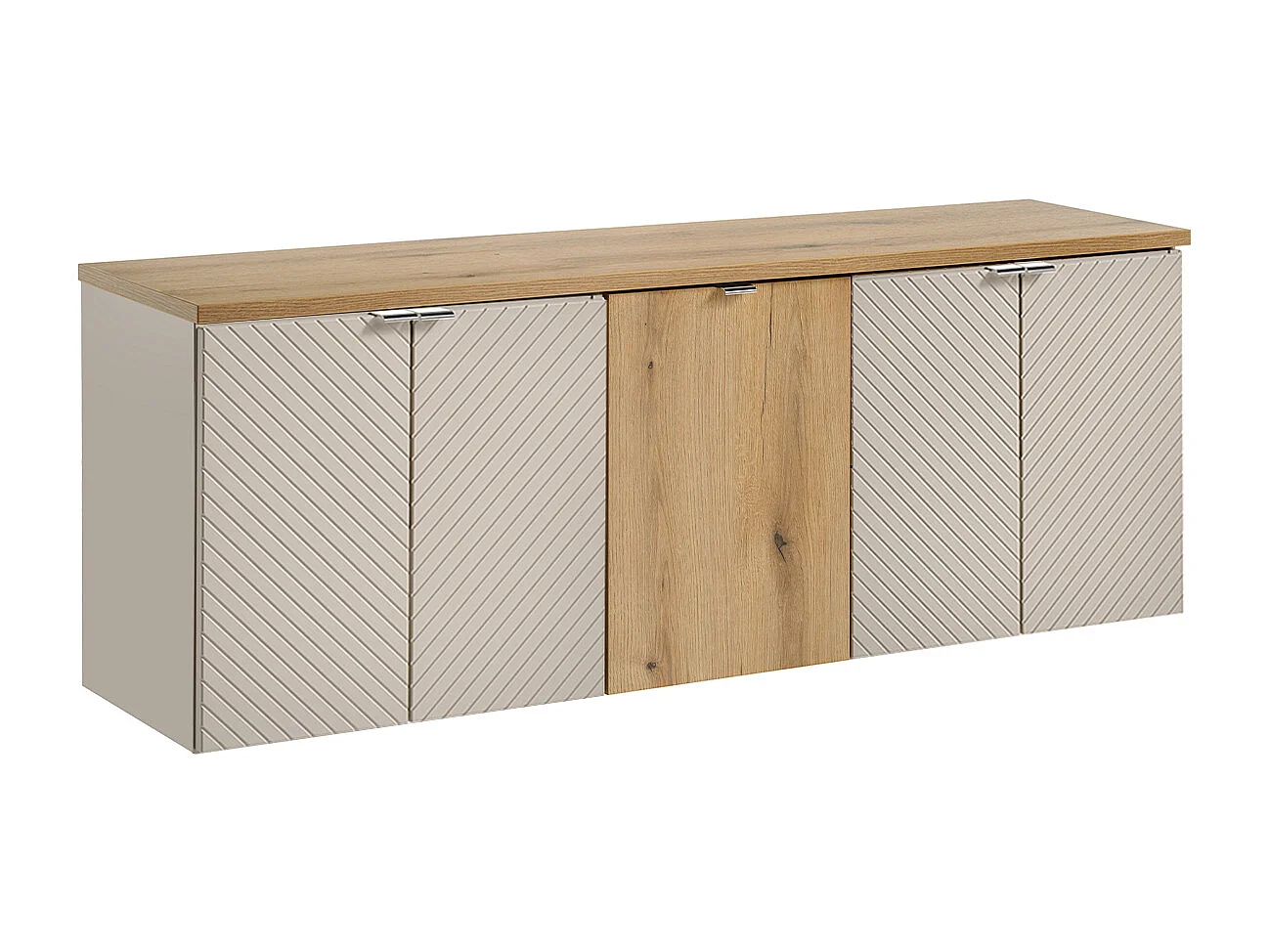 Meuble sous-vasque 160cm 4 portes panier à linge Manoa Cachemire et Bois