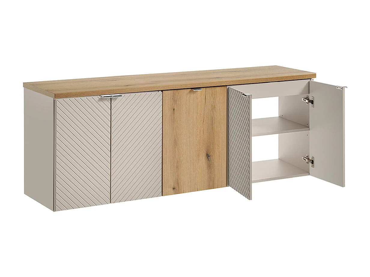 Meuble sous-vasque 160cm 4 portes panier à linge Manoa Cachemire et Bois