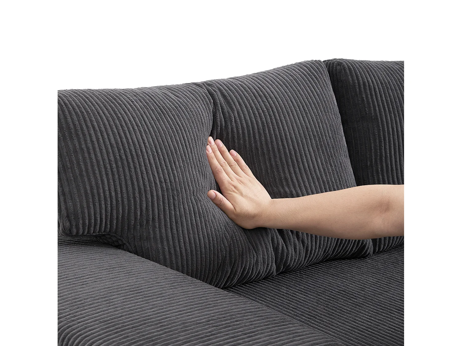 Canapé d’angle réversible convertible 3-4 places 231 cm en velours côtelé gris foncé - coffre et USB/USB-C