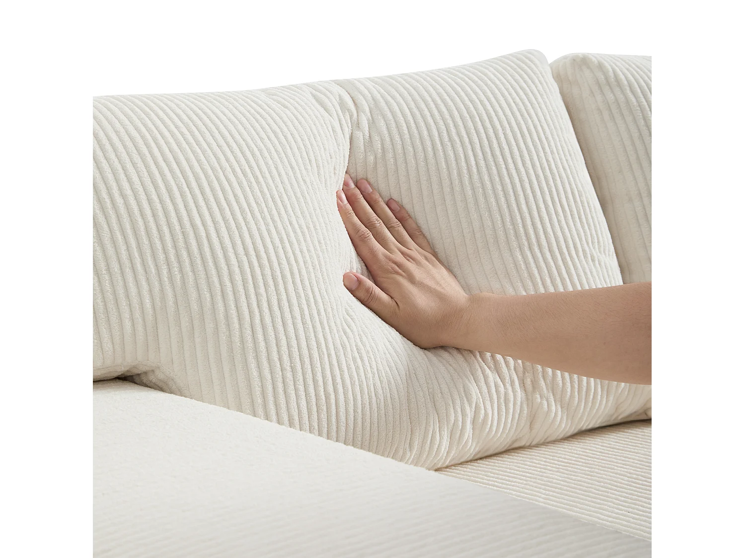 Canapé d’angle réversible convertible 3-4 places 231 cm en velours côtelé beige - coffre et USB/USB-C