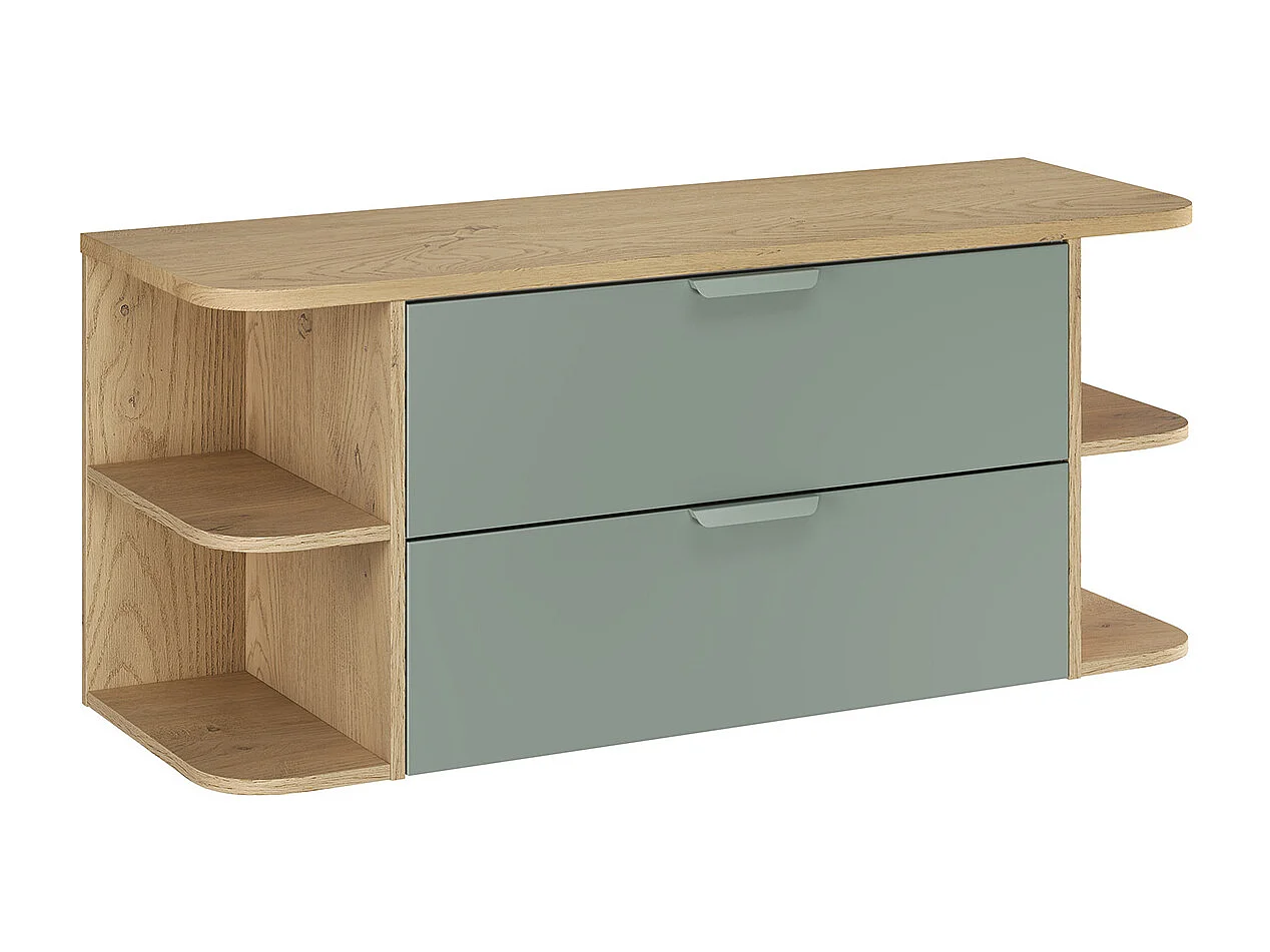 Ensemble meuble sous-vasque 120cm niches arrondies et colonne Oria Vert mat