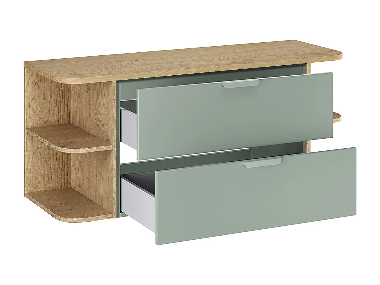 Ensemble meuble sous-vasque 120cm niches arrondies et colonne Oria Vert mat