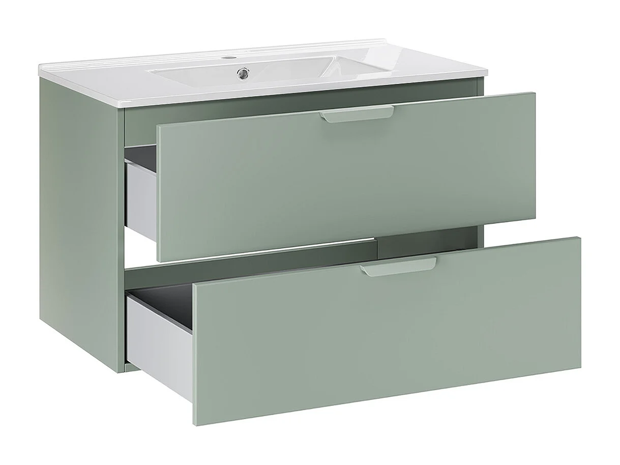 Ensemble meuble simple vasque encastrée 80cm et colonne Oria Vert mat