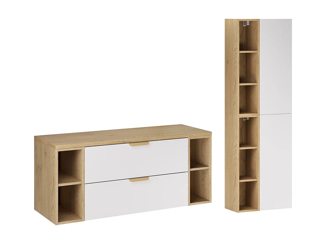 Ensemble meuble sous-vasque 120cm 4 niches et colonne Oria Blanc mat