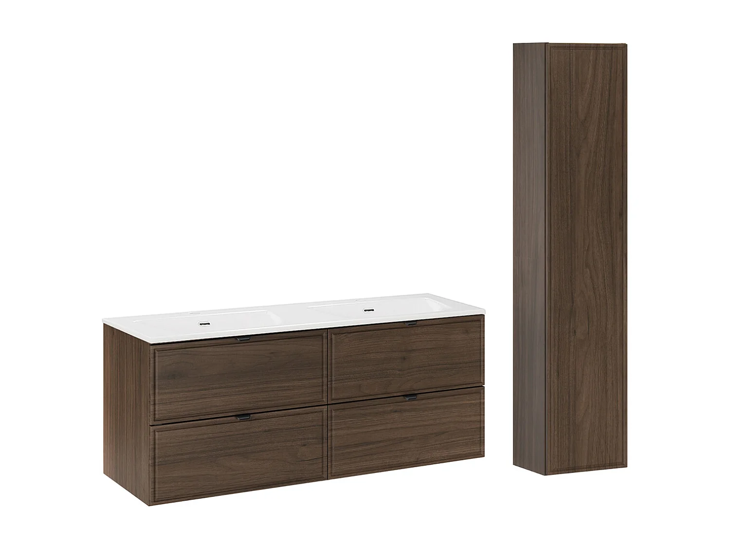 Ensemble meuble double vasque encastrée 120cm et colonne Elias Bois foncé