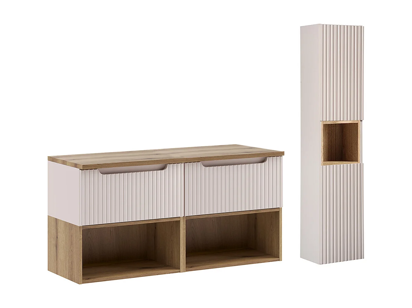 Ensemble meuble sous-vasque 120cm et colonne Riva Cachemire et Bois