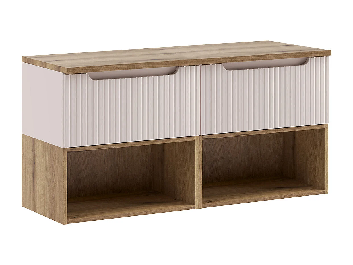 Ensemble meuble sous-vasque 120cm et colonne Riva Cachemire et Bois