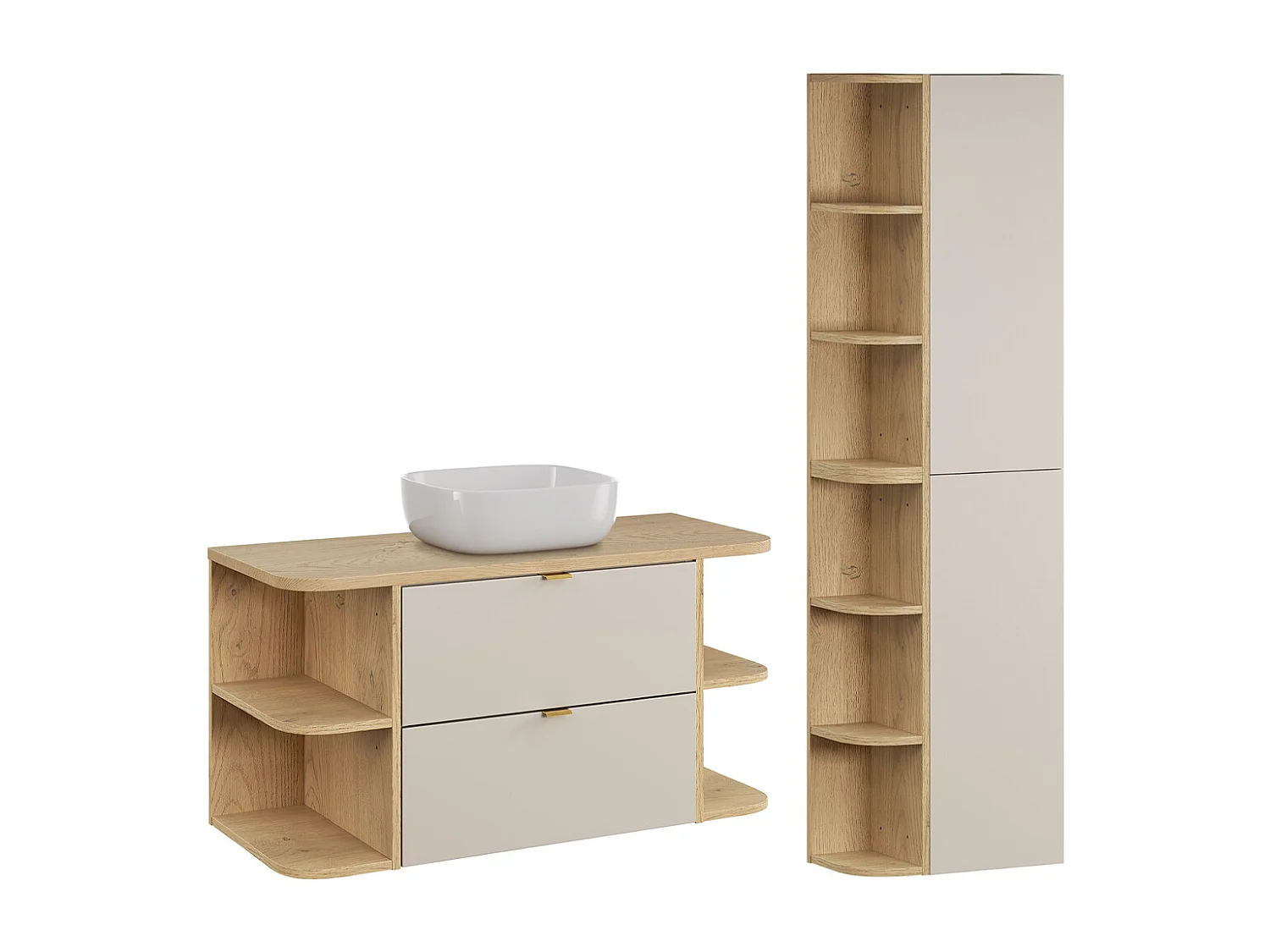 Conjunto mueble lavabo individual 100cm y columna Azel Cachemira y Madera