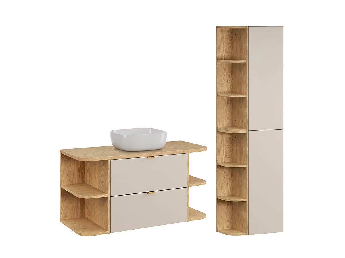 Azel kasjmier en hout 100cm enkele wastafel met sokkel