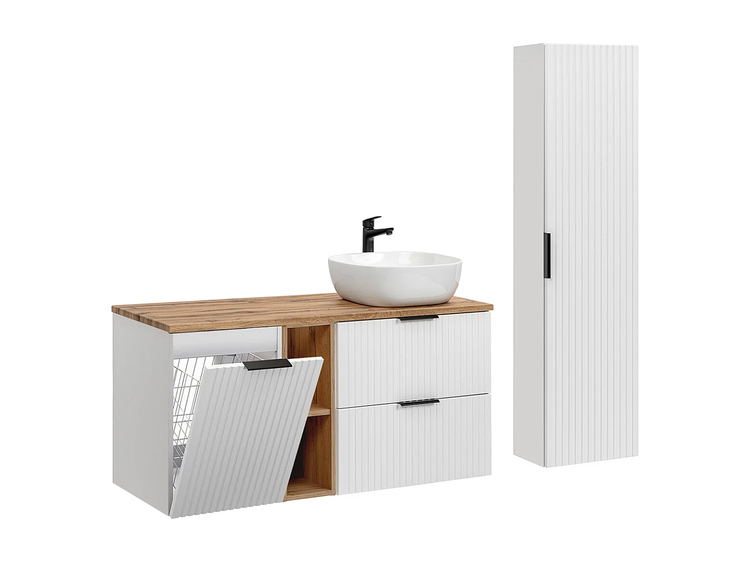 Set di mobili da bagno con lavabo Adriel bianco e marrone 120cm