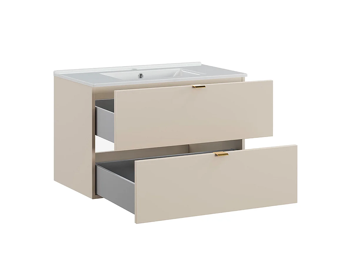 Ensemble meuble simple vasque encastrée 80cm et colonne Azel Cachemire et Bois