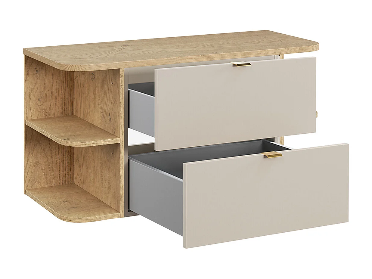 Ensemble meuble sous-vasque 100cm niches arrondies et colonne Azel Cachemire et Bois