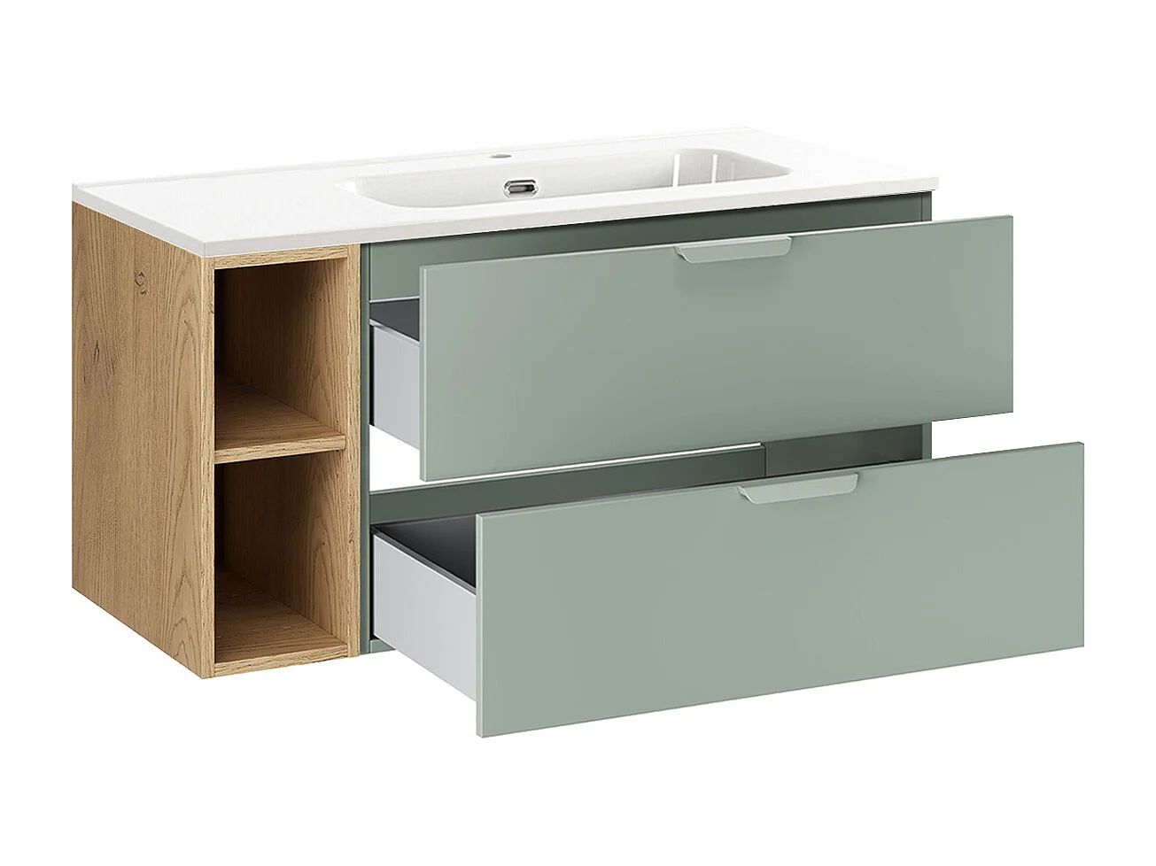 Ensemble meuble simple vasque encastrée droite 100cm et colonne Oria Vert mat