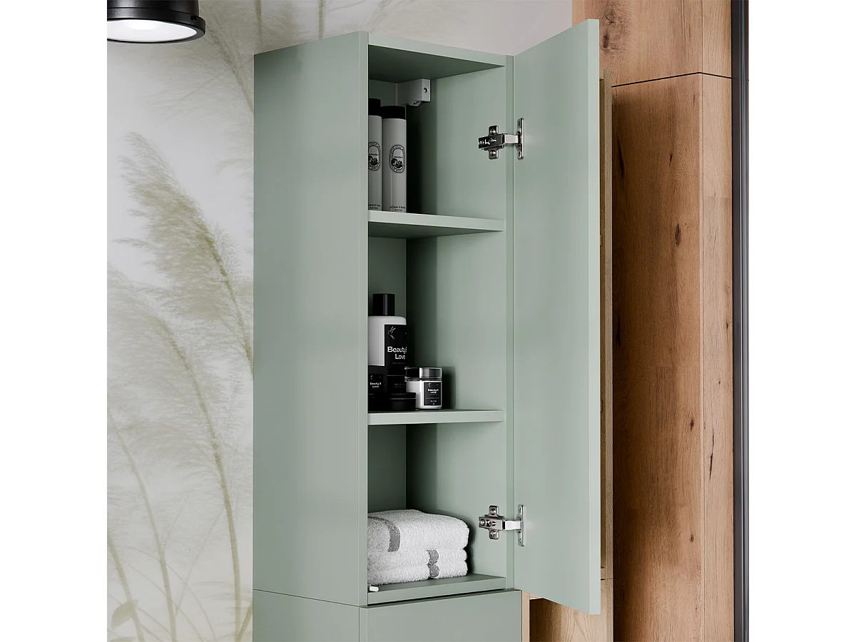 Ensemble meuble simple vasque encastrée droite 100cm et colonne Oria Vert mat