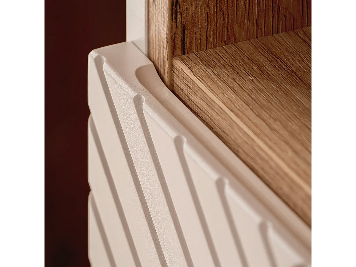 Ensemble meuble double vasque 160cm 4 tiroirs panier à linge miroirs LED et colonne Manoa Cachemire et Bois
