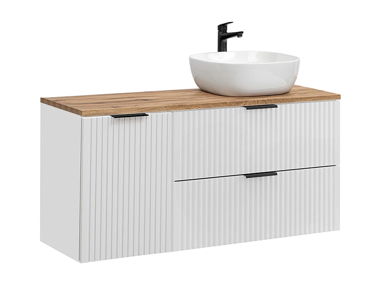 Ensemble meuble simple vasque 120cm panier à linge et colonne Adriel Blanc