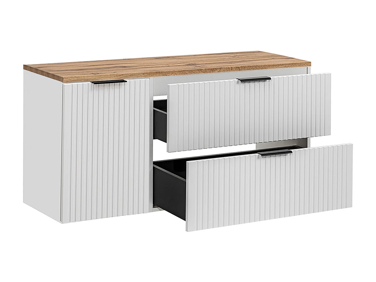 Ensemble meuble simple vasque 120cm panier à linge et colonne Adriel Blanc