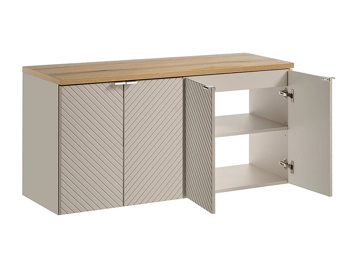 Set di lavabo doppio da 120 cm con 4 ante a specchio LED e colonna Manoa Cachemire e Wood