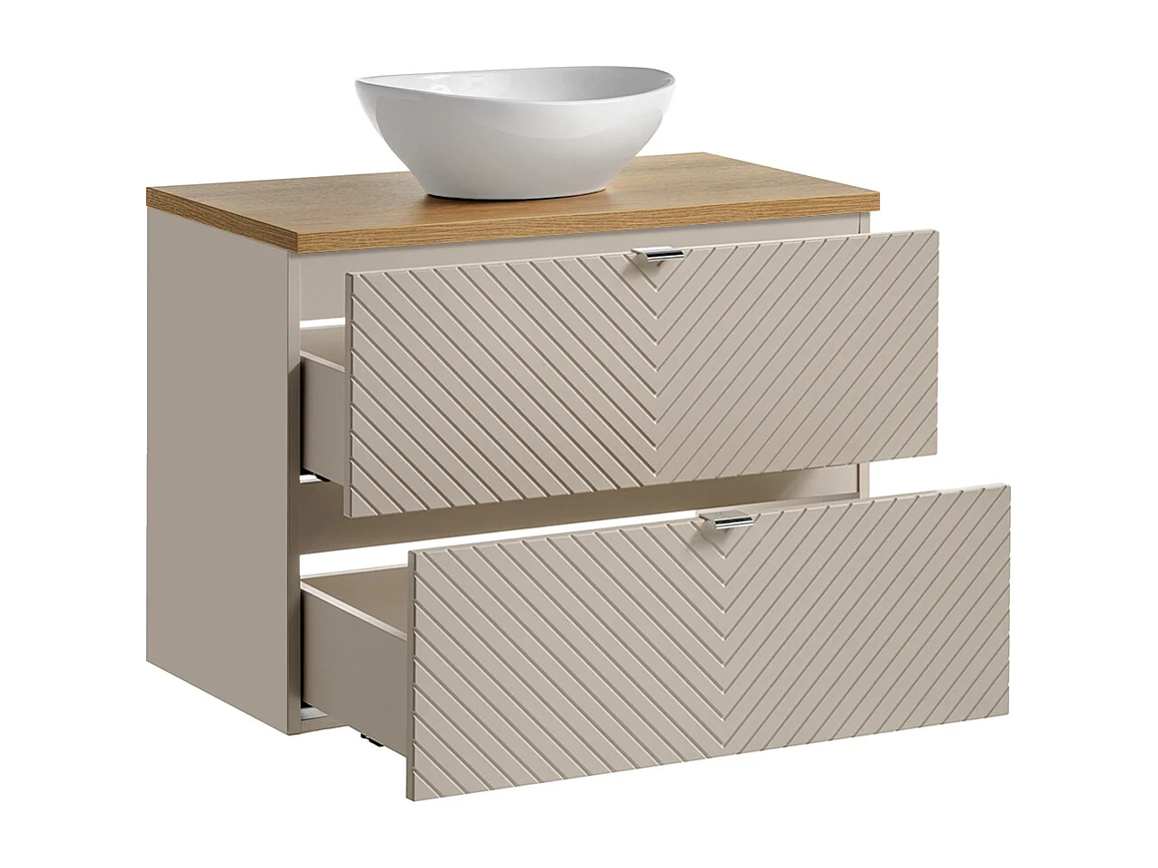 Mobiletto singolo 80 cm con specchio LED e set di colonne Manoa cashmere e legno