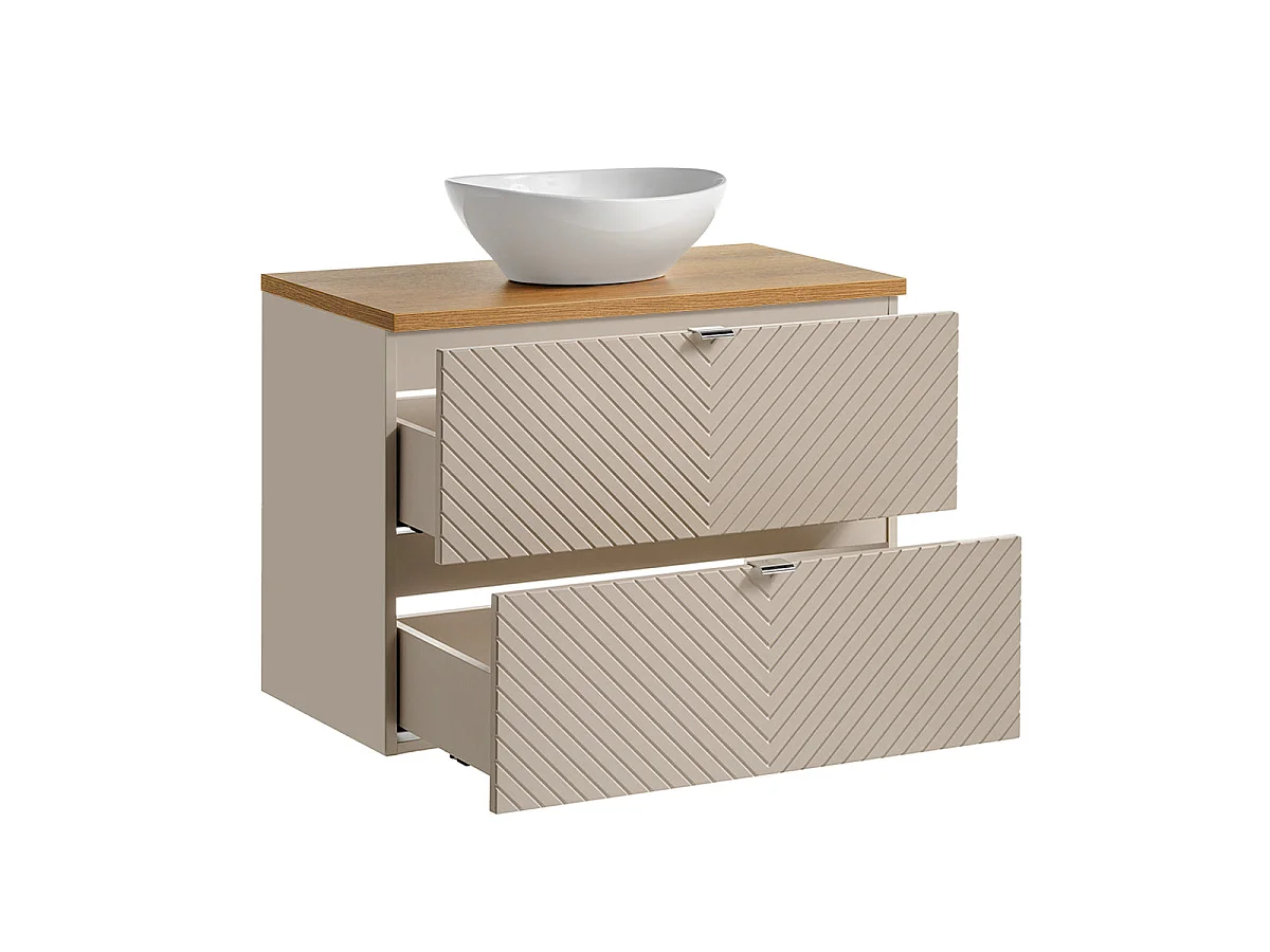 Ensemble meuble simple vasque 80cm 2 tiroirs miroir LED et colonne Manoa Cachemire et Bois