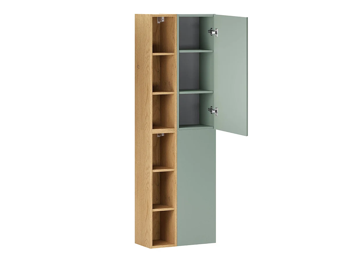 Ensemble meuble simple vasque encastrée 120cm 4 niches et colonne Oria Vert mat