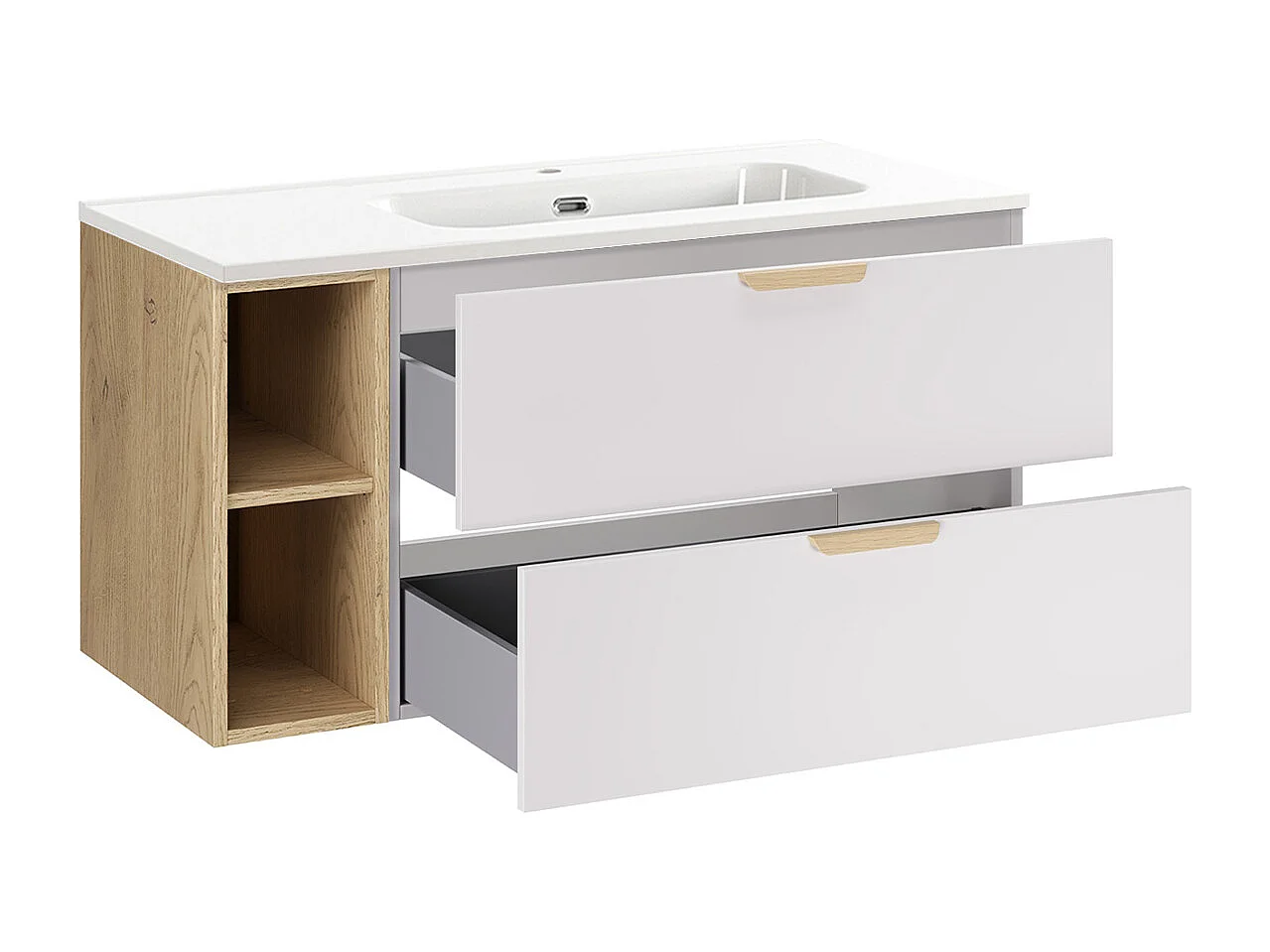 Set aus Einzelmöbel rechtem Einbauwaschbecken 100cm und Säule Oria Mattweiß