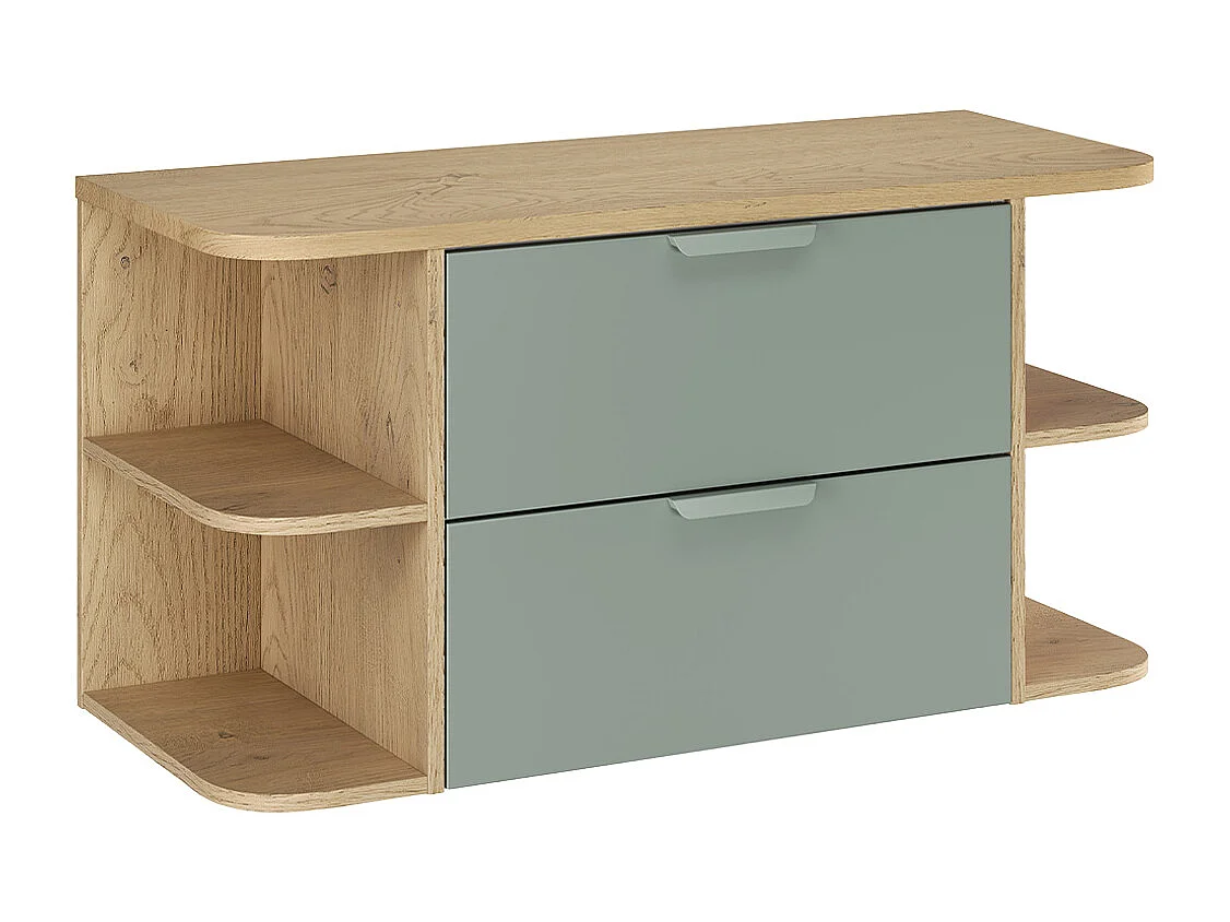Ensemble meuble sous-vasque 100cm niches arrondies et colonne Oria Vert mat