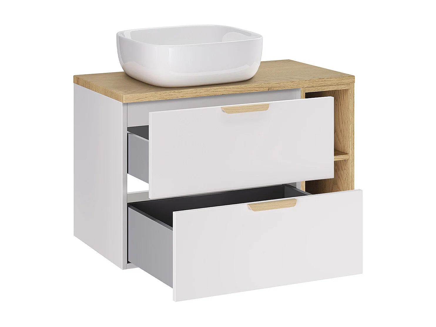 Set aus Einzelwaschtisch 80cm 2 Nischen und Säule Oria Mattweiß