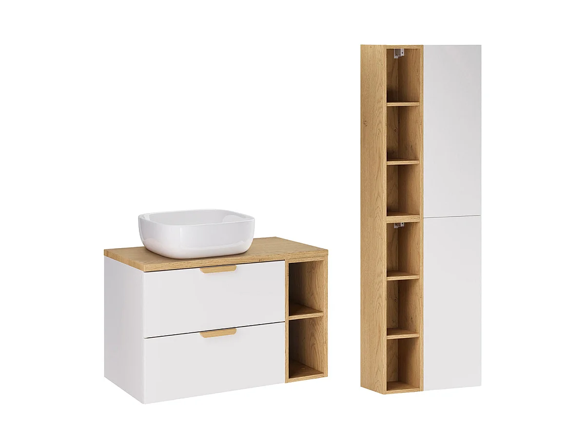 Ensemble meuble simple vasque 80cm 2 niches et colonne Oria Blanc mat