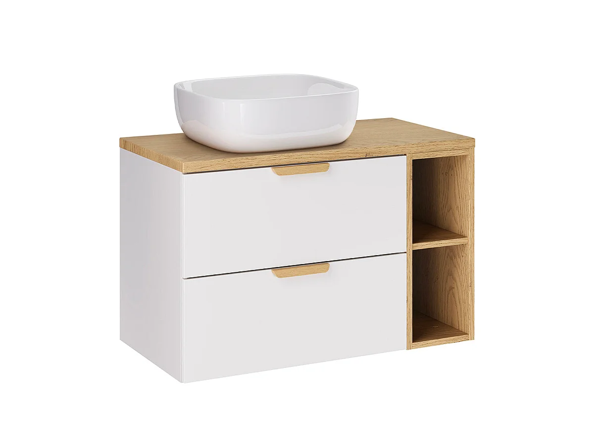 Ensemble meuble simple vasque 80cm 2 niches et colonne Oria Blanc mat