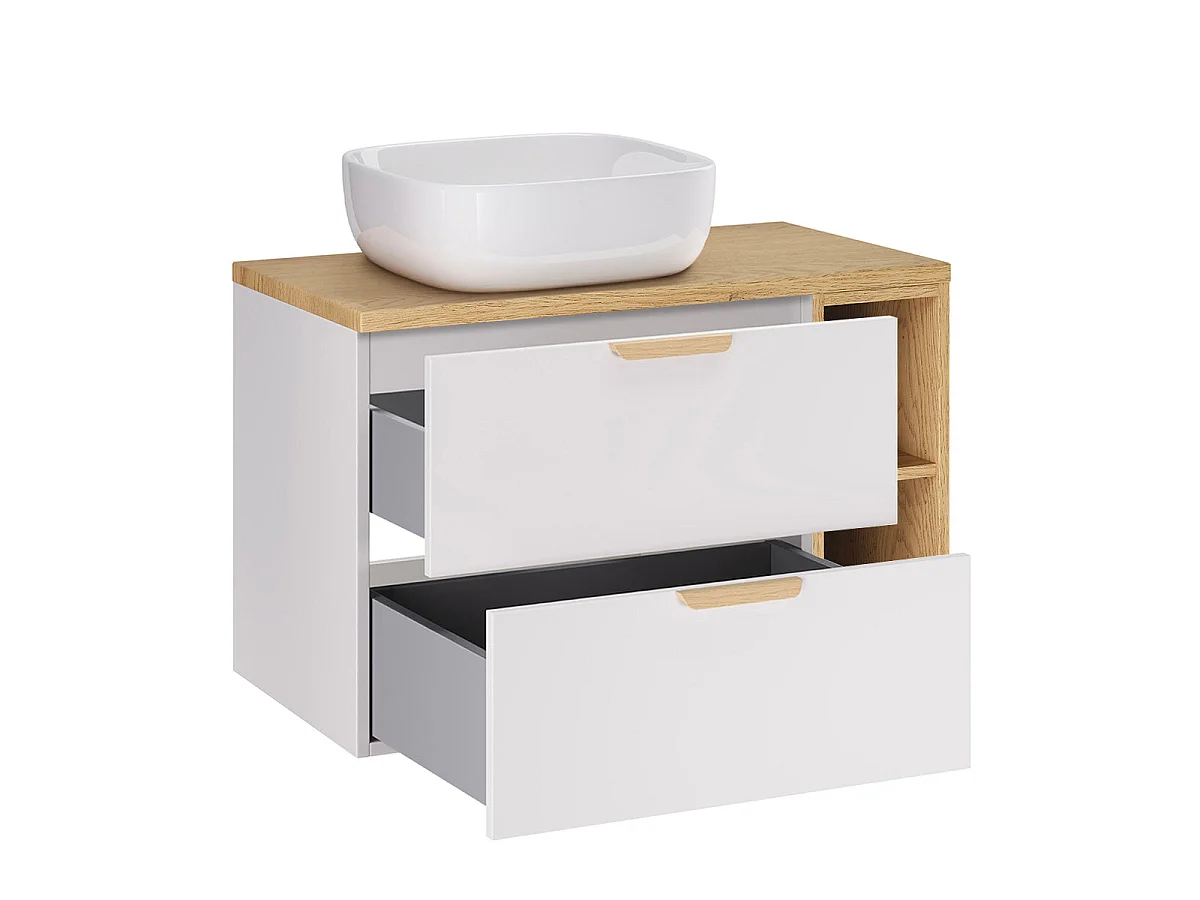 Ensemble meuble simple vasque 80cm 2 niches et colonne Oria Blanc mat