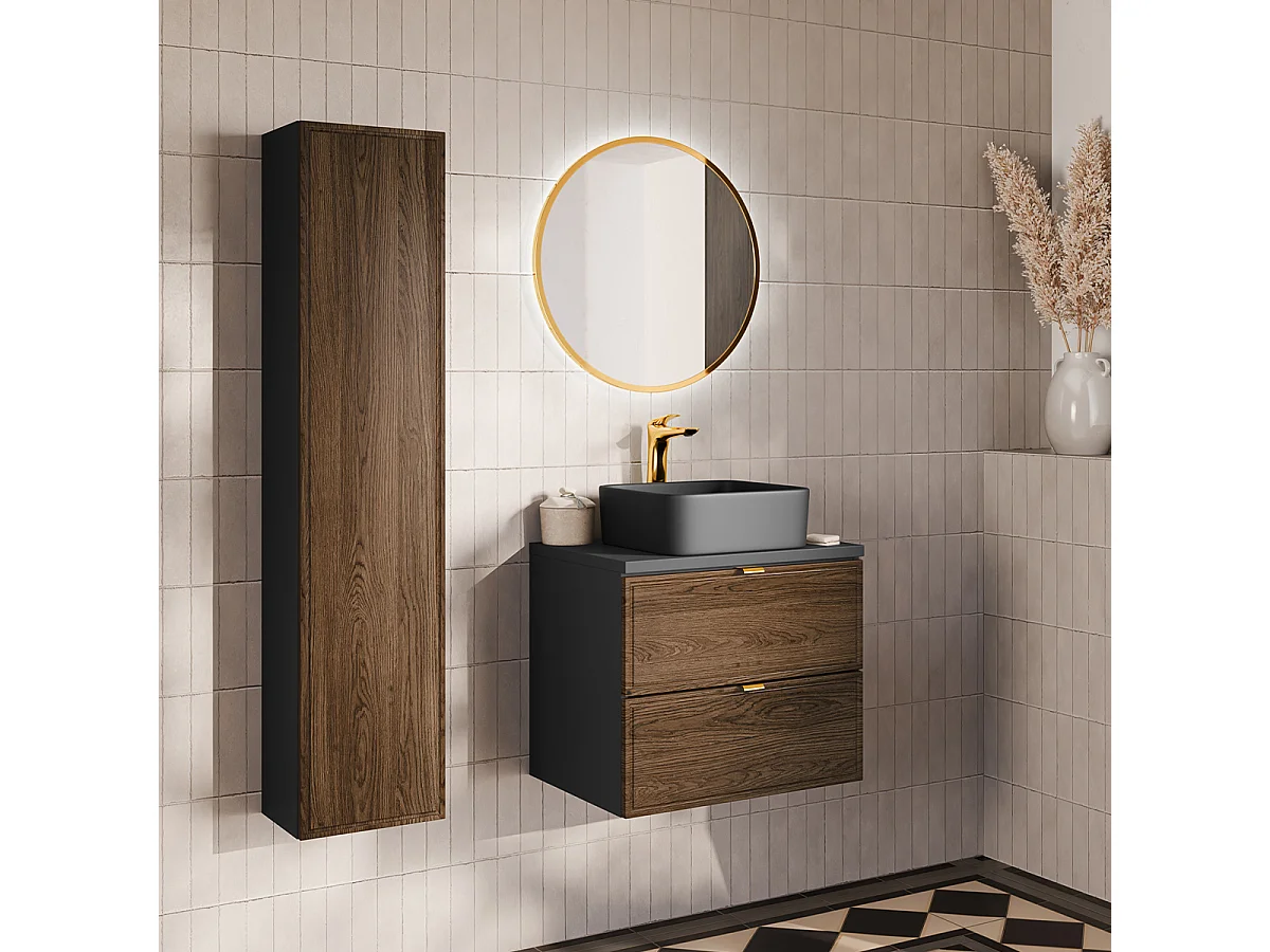 Set di mobili da bagno con lavabo Elena marrone e nero 60cm