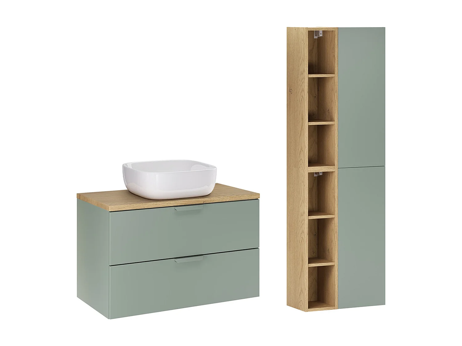 Ensemble meuble simple vasque 80cm et colonne Oria Vert mat