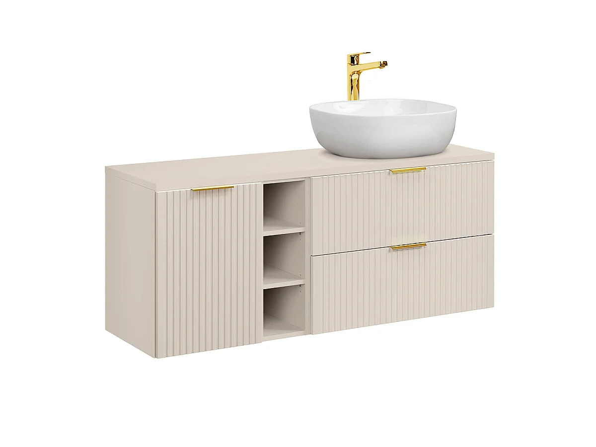 Conjunto mueble lavabo individual 140cm 3 compartimientos cesto de ropa y columna Adriel Cachemira