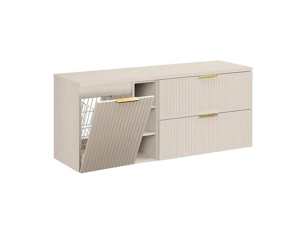 Conjunto mueble lavabo individual 140cm 3 compartimientos cesto de ropa y columna Adriel Cachemira
