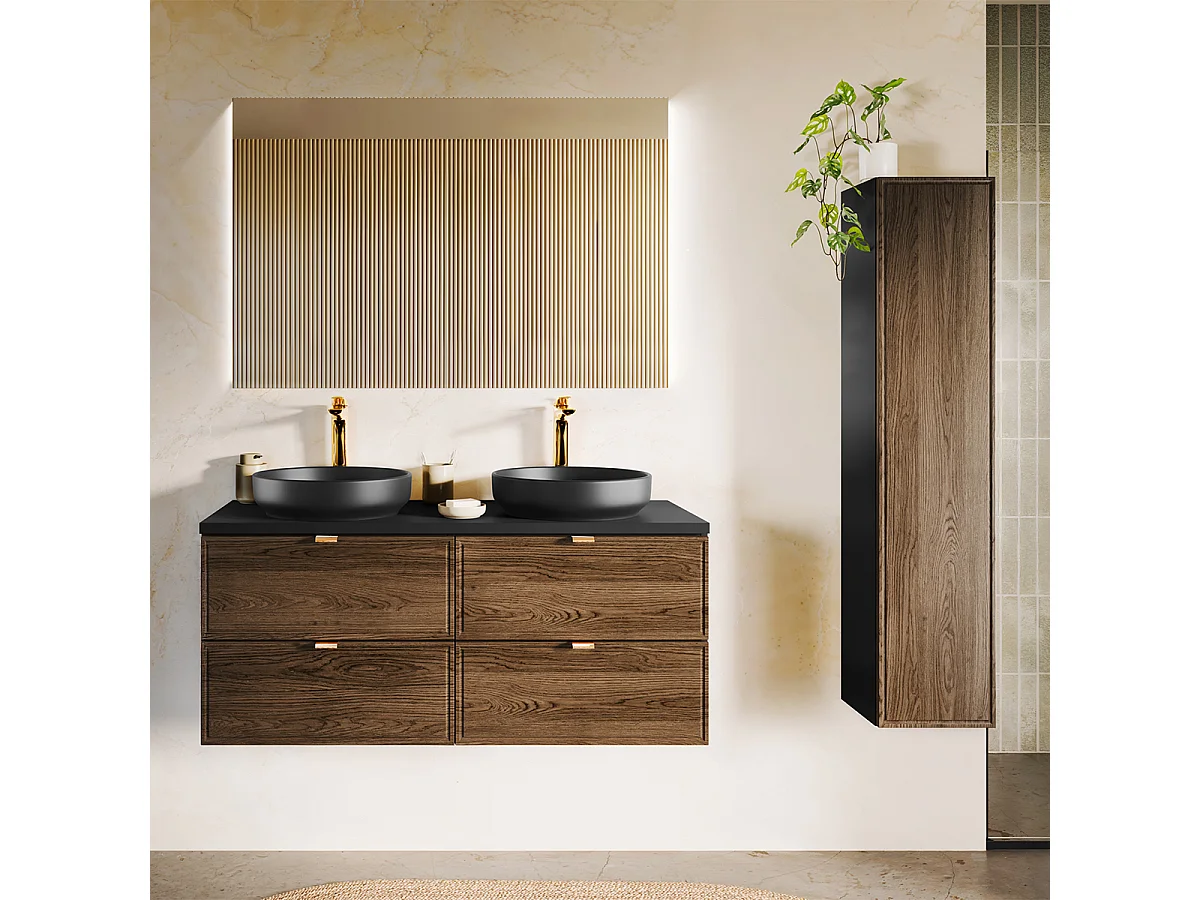 120cm dubbele wastafel en Elena sokkel Hout en zwart