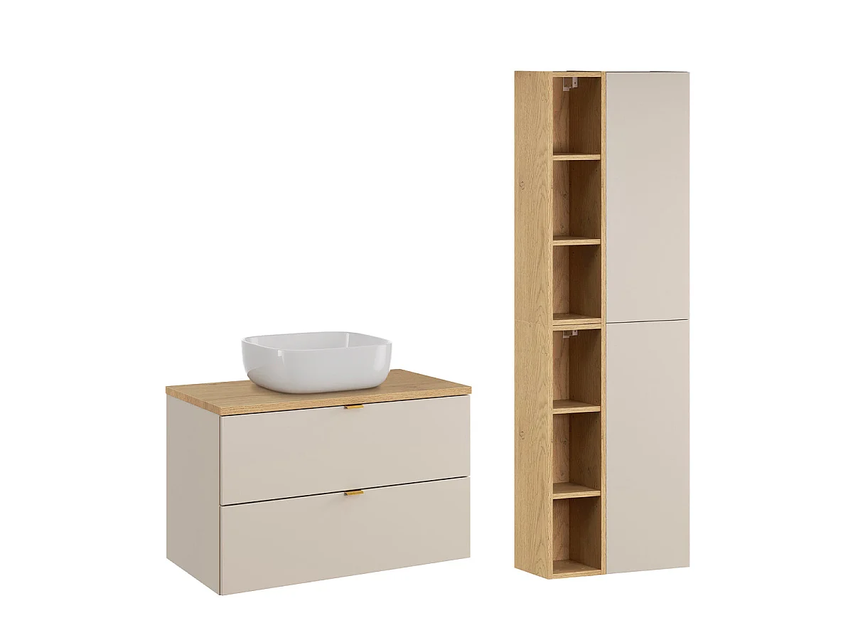 Ensemble meuble simple vasque 80cm et colonne Azel Cachemire et Bois